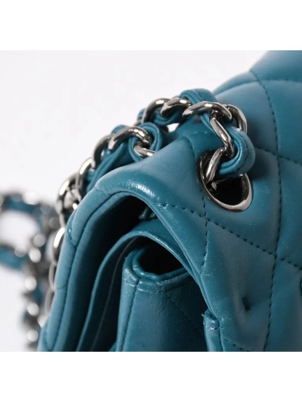 Chanel Maxi Quilted 30 Double Flap Chain Shoulder Bag CC Logo Lambskin Turquoise